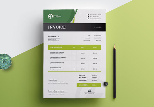 Creative Business Invoice with Green and Black Accents