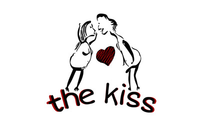  abstract illustration of naked man and woman with the words the kiss.
