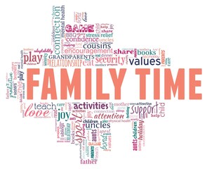Family time vector illustration word cloud isolated on a white background.