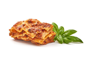 Lasagna, Traditional homemade italian dish, isolated on white background