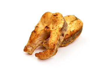 Fried Pike steak, isolated on white background