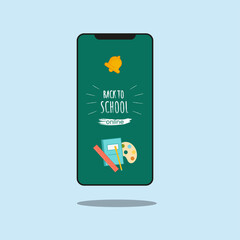 Back to school illustration. Education in phone