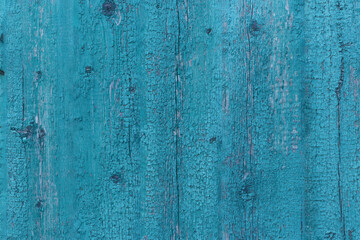 Fototapeta na wymiar Old shabby wooden door with cracked blue paint copy space for design or text, Horizontal format