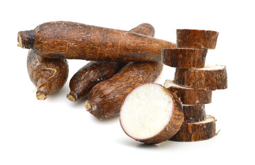 yuca roots isolated on white background