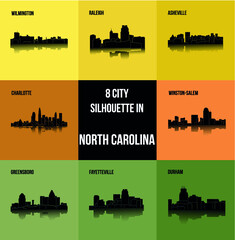 8 city in North Carolina ( Charlotte, Raleigh, Asheville, Wilmington, Greensboro, Winston-Salem, Durham, Fayetteville )