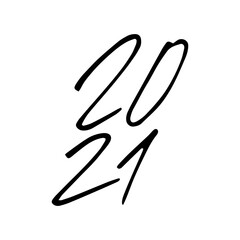 2021 year brush text isolated on a white background. Handwritten inscription