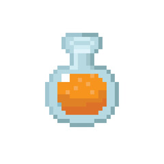 Orange potion pixel art. Vector Picture.