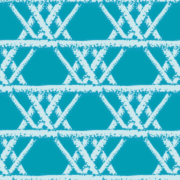Vector macramee braid weave effect seamless interlace pattern background. Horizontal rows of woven style plaited ribbon lattice on aqua blue backdrop. Geometric woven rattan. Modern all over print