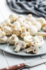 Fresh white champignon mushrooms.