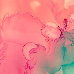 Red and Green Abstract Illustration. Alcohol Ink 