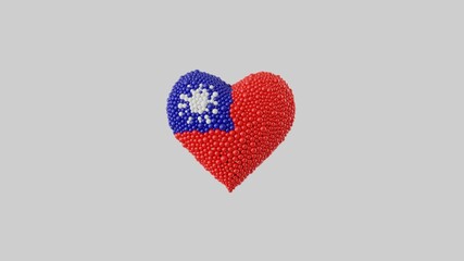 Taiwan National Day. October 10. Heart shape made out of shiny spheres on white background.