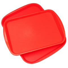 Red plastic food tray in a fast food restaurant.