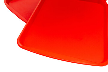 Red plastic food tray in a fast food restaurant.