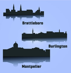 Naklejka premium 3 city silhouette in Vermont ( Montpelier, Brattleboro, Burlington )