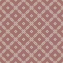 Vector geometric seamless pattern with small rhombuses, diamonds, square grid, lines, tiles. Abstract brown colored texture. Simple minimal geometrical background. Repeat design for decor, textile