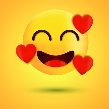 smiley face with three hearts, love, heart emoticon