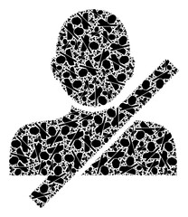 Recursive composition restricted user. Raster mosaic is created from recursive restricted user parts. Flat raster design on a white background.