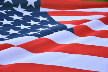 American flag on a football field, background, closeup - 375242797