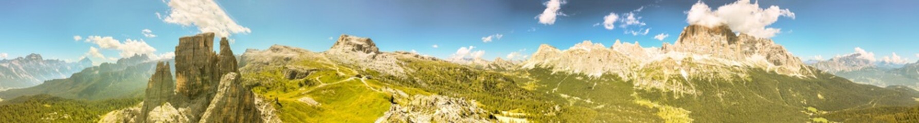 Five Towers, Italian Alps. Amazing summer landscape of Dolomite Mountain Peaks