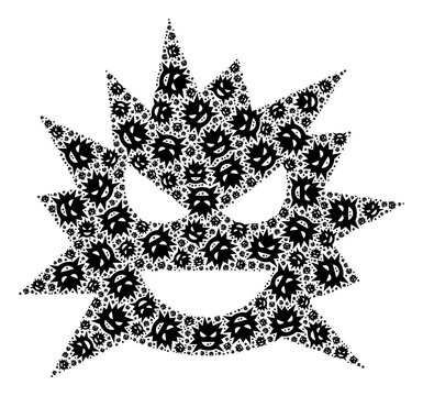 Recursive mosaic virus cell. Raster mosaic is organized with random virus cell elements. Flat raster design on a white background.