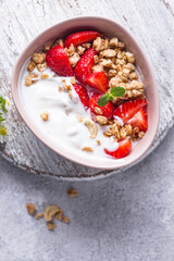 Granola with Greek yogurt and strawberry