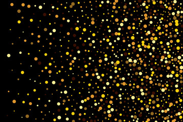 Festive background with falling glitter confetti, golden dust on black. Great for wedding invitations, party posters, christmas, new year and birthday cards.
