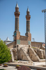 Double Minaret Madrasah was built in 1271 İlhanlı period. The tile decorations on the minarets are remarkable. Sivas, Turkey.