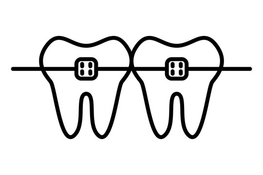 Dental braces line icon with editable stroke. Orthodontic teeth sign in outline style. Concept of dental health care, orthodontic treatment