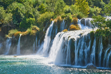 Krka national park in Croatia - lush green forest, waterfalls