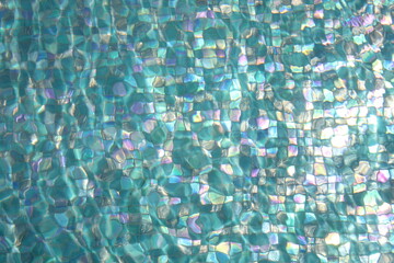 Fototapeta na wymiar Abstract water light background. Modern Turquoise Ceramic Tile Mosaic Texture Material. Top view of pool for background or graphic design and text input.
