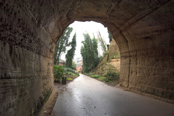 Man made tunnel in sandstone rock