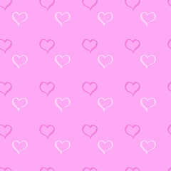Plakat seamless pattern, multi-colored hearts drawn by hand on a pink background
