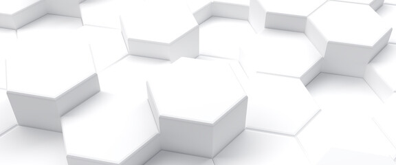 White hexagons abstract geometric background, 3d illustration