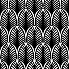 Seamless monochrome vector graphic  with a feather like art deco design.