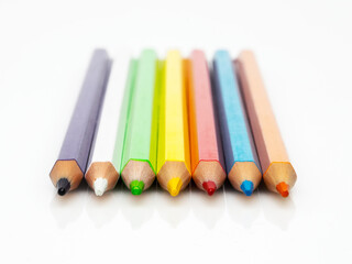 Naklejka premium Close up of color pencils on white background.