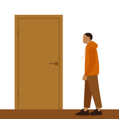 
Male character near a closed door