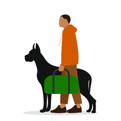Male character with dog and bag on a white background