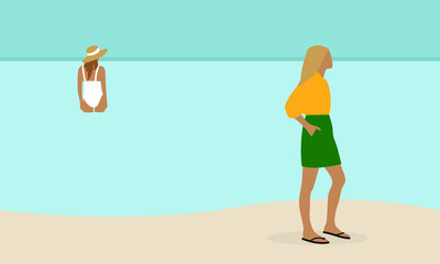 Two female characters on the seashore