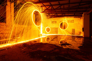 Spinning Fireball in abandoned place.