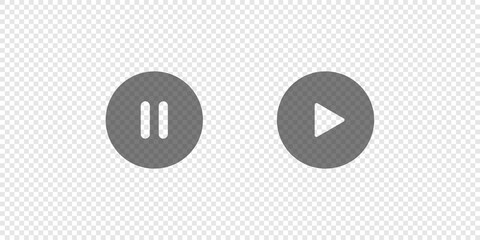Play and pause simple isolated button, icon set on transparent background. Video symbol concept in vector flat