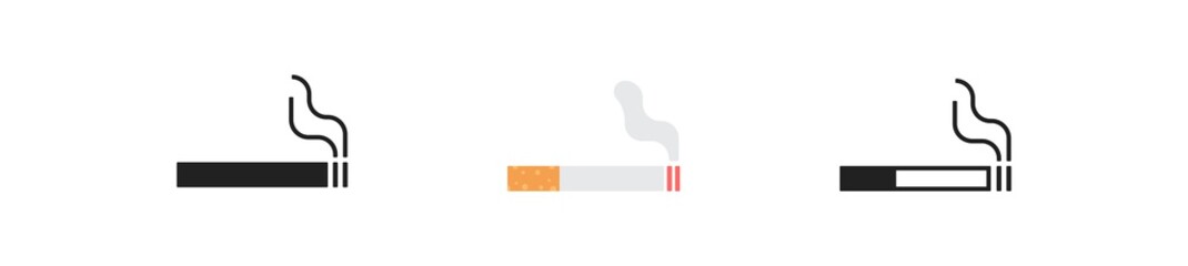 Cigarette, simple icon set. Tabbacco smoke concept illustration in vector flat - obrazy, fototapety, plakaty