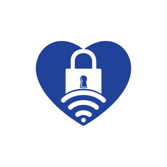 Padlock logo with signal and heart vector design. Safe and signal symbol or icon.