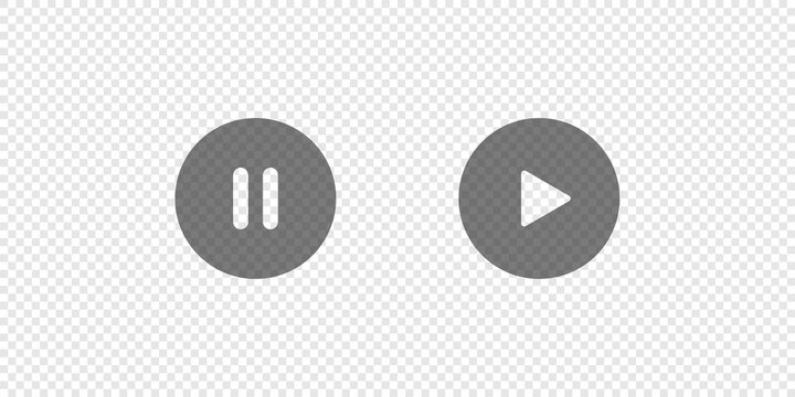 Play and pause simple isolated button, icon set on transparent background. Video symbol concept in vector flat