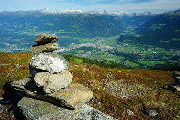 Pile of stones over Plan de Corones, Sudtirol, Trentino Alto Adige, Dolomites, Italy