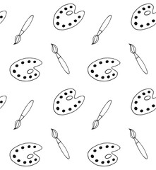 Vector seamless pattern of hand drawn doodle sketch brush and palette isolated on white background