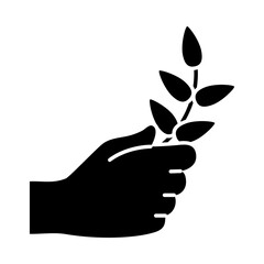 hand holding a plant icon, silhouette style