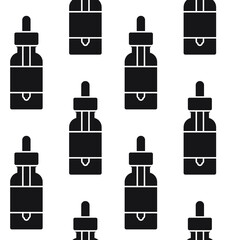 Vector seamless pattern of flat black oil essence bottle isolated on white background