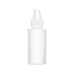 White realistic glossy cosmetic bottle isolated on white background. Can be used for cosmetic, medical, gels, creams, shampoo and pastes. Face, side and back view. Vector illustration. EPS10.