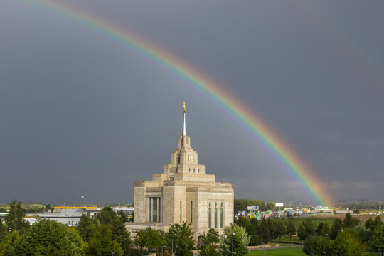 Beautiful building. Church of Jesus Christ of Latter-day Saints. Temple of Mormons in Kiev. Religious organization. Ukrainian Mormons. The sky with clouds. Architecture of Ukraine.