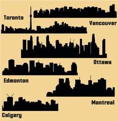 Fototapeta premium Set of 6 Cities of Canada (Ottawa, Montreal, Toronto, Calgary, Vancouver, Edmonton) 